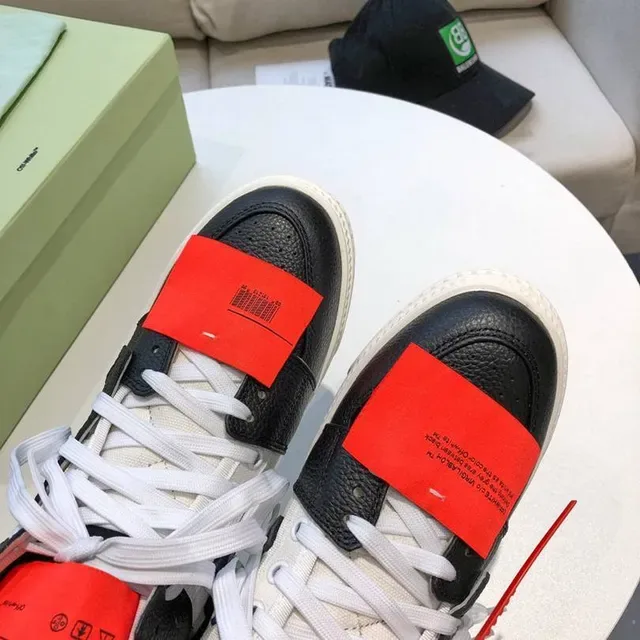 Off-White Diagonal Arrow High-Top Preto Branco Vermelho Tênis Lifestyle 5