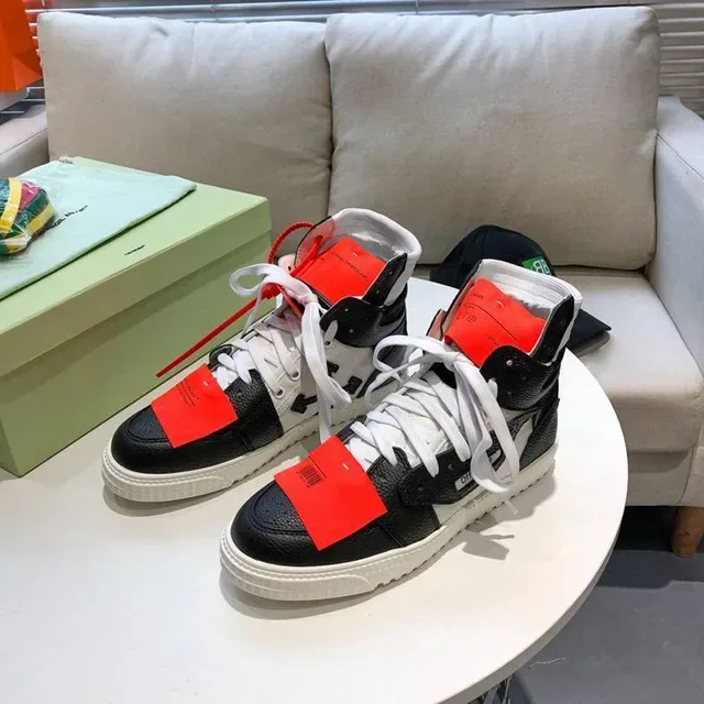 Off-White Diagonal Arrow High-Top Preto Branco Vermelho Tênis Lifestyle 8