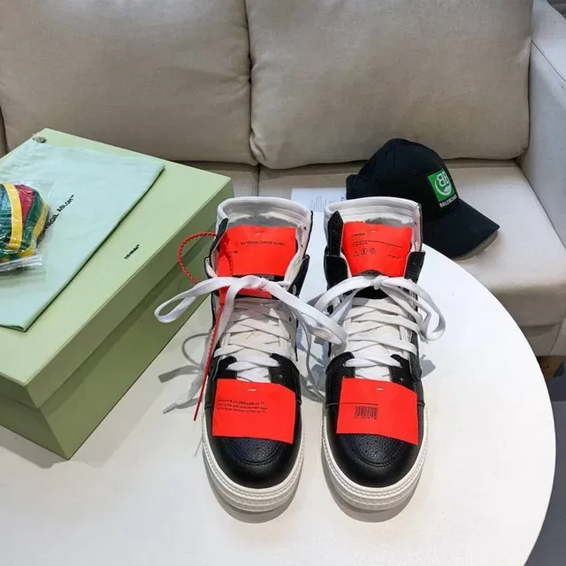Off-White Diagonal Arrow High-Top Preto Branco Vermelho Tênis Lifestyle 9