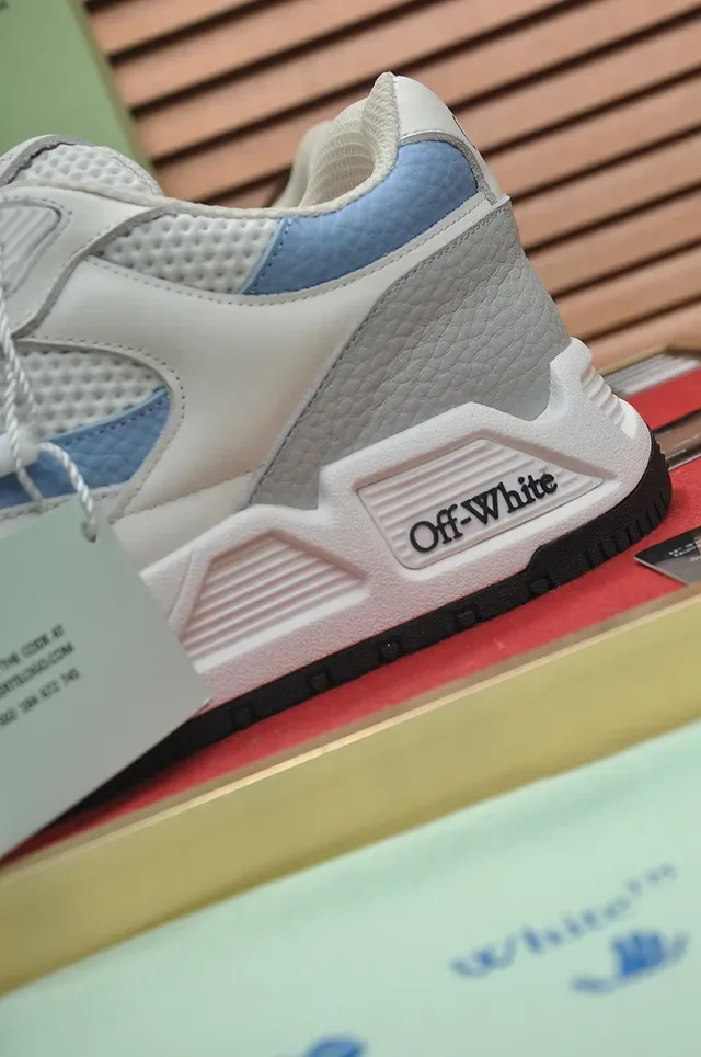 Off-White Runner-Style White and Light Blue Chunky Sneakers 3