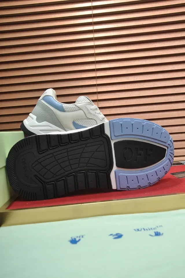 Off-White Runner-Style White and Light Blue Chunky Sneakers 4