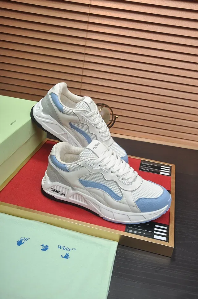 Off-White Runner-Style White and Light Blue Chunky Sneakers 5