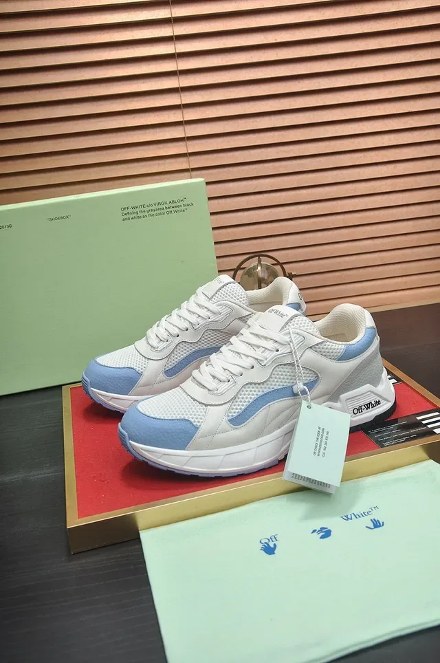 Off-White Runner-Style White and Light Blue Chunky Sneakers 7