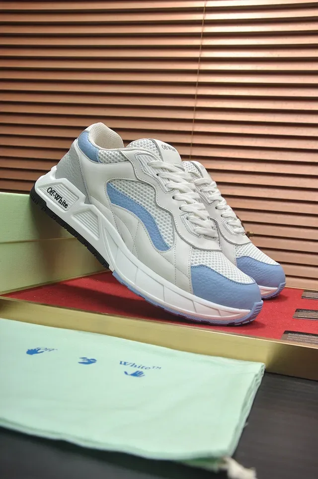 Off-White Runner-Style White and Light Blue Chunky Sneakers 8