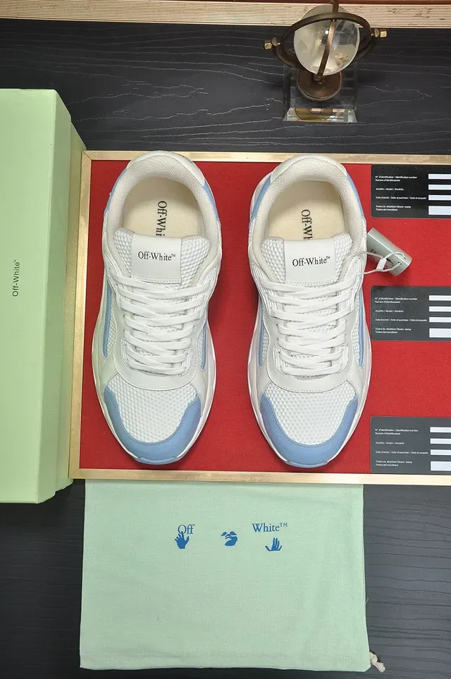 Off-White Runner-Style White and Light Blue Chunky Sneakers 9