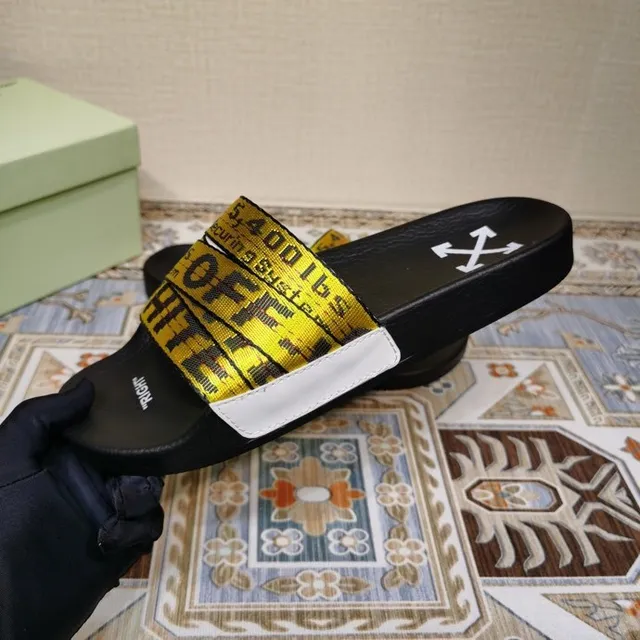 Off-White Slide Preto e Amarelo Alça Industrial Sandálias 3