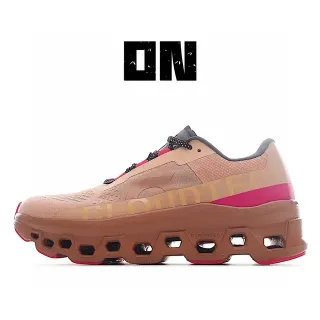 On Beige Pink Engineered Mesh Upper Open Hexagonal CloudTec Pods Running Shoes