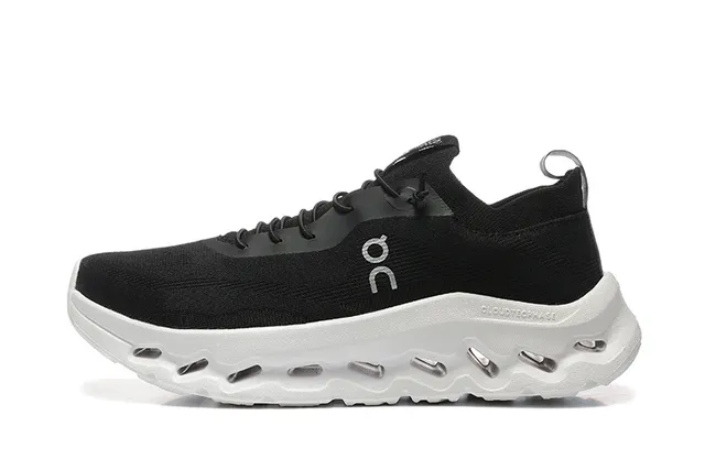 On Black White Knit Upper Sculpted CloudTec Phase Midsole Running Shoes 5