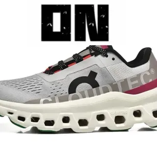 On Cloudmonster Gray Magenta Green Running Shoes