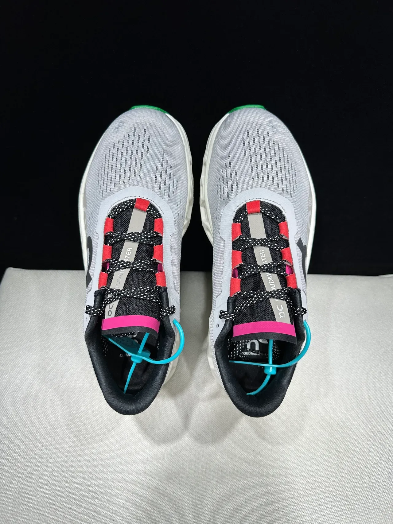 On Cloudmonster Gray Magenta Green Running Shoes 10