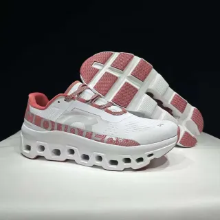 On Cloudmonster White Pink Running Shoes