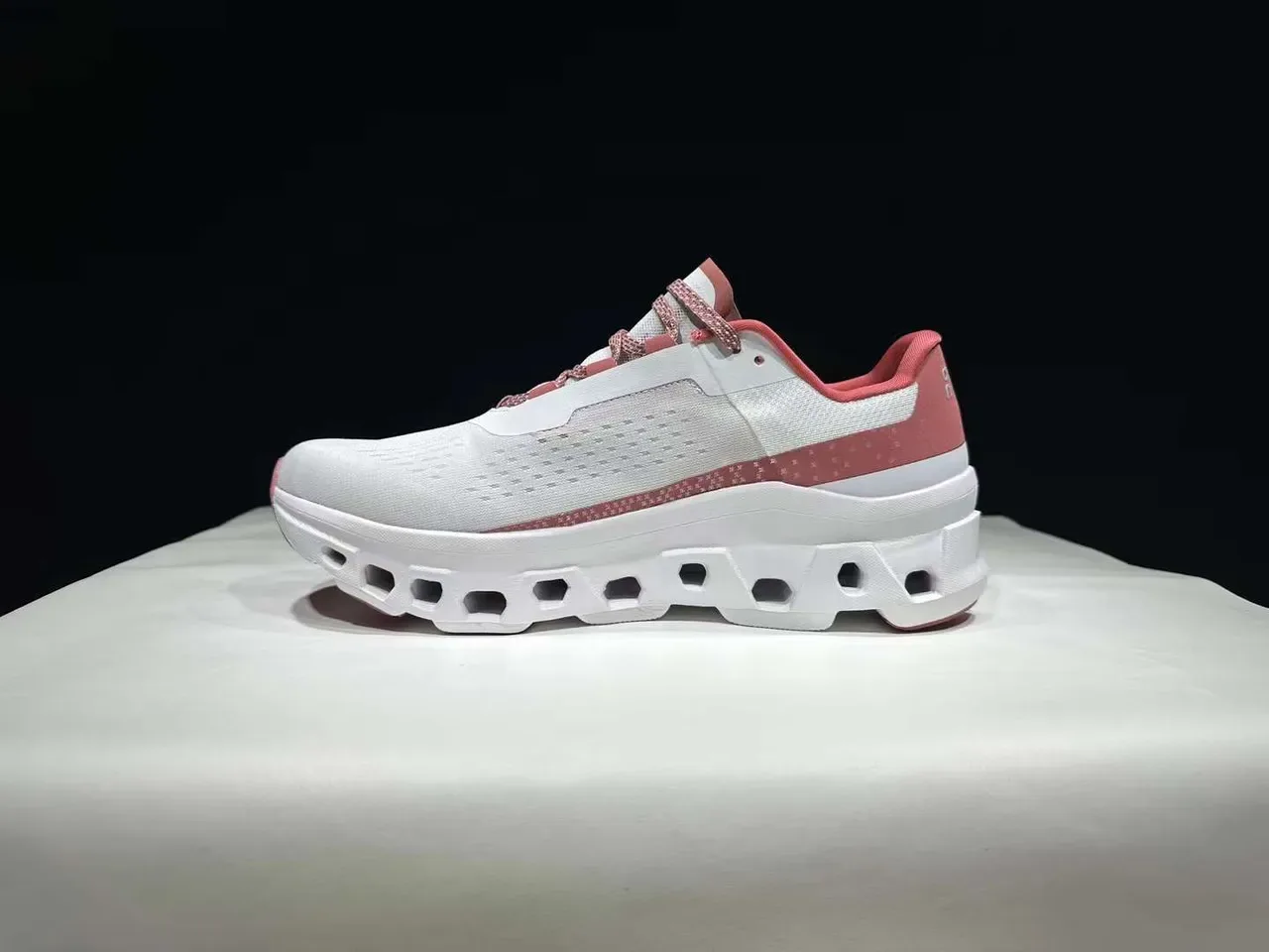 On Cloudmonster White Pink Running Shoes 3