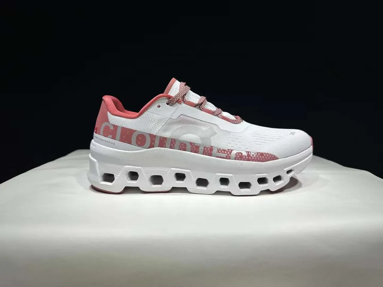 On Cloudmonster White Pink Running Shoes 4