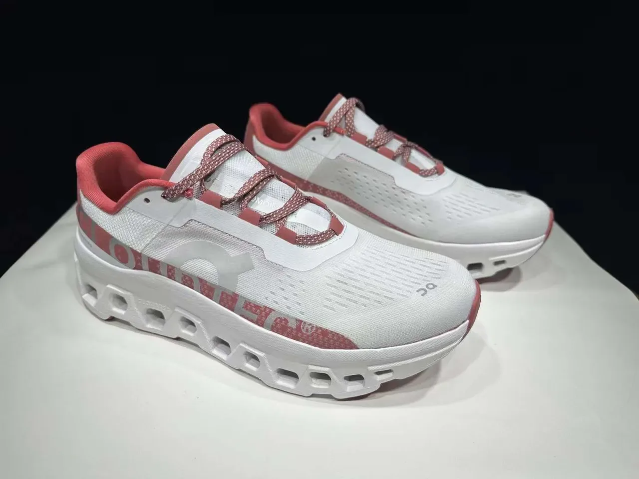 On Cloudmonster White Pink Running Shoes 5