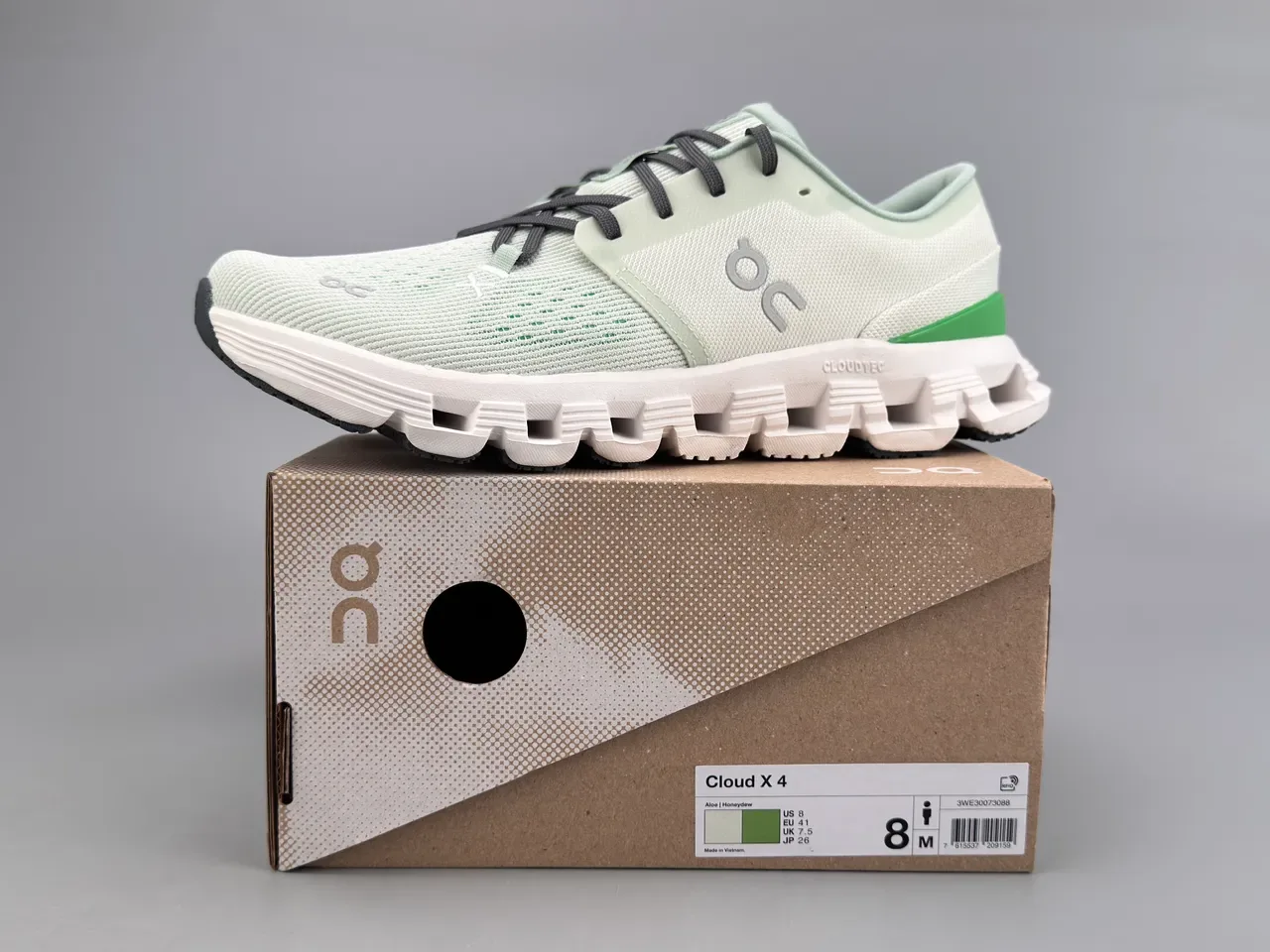 On Green White Engineered Knit Upper Segmented CloudTec Midsole Sneakers 2