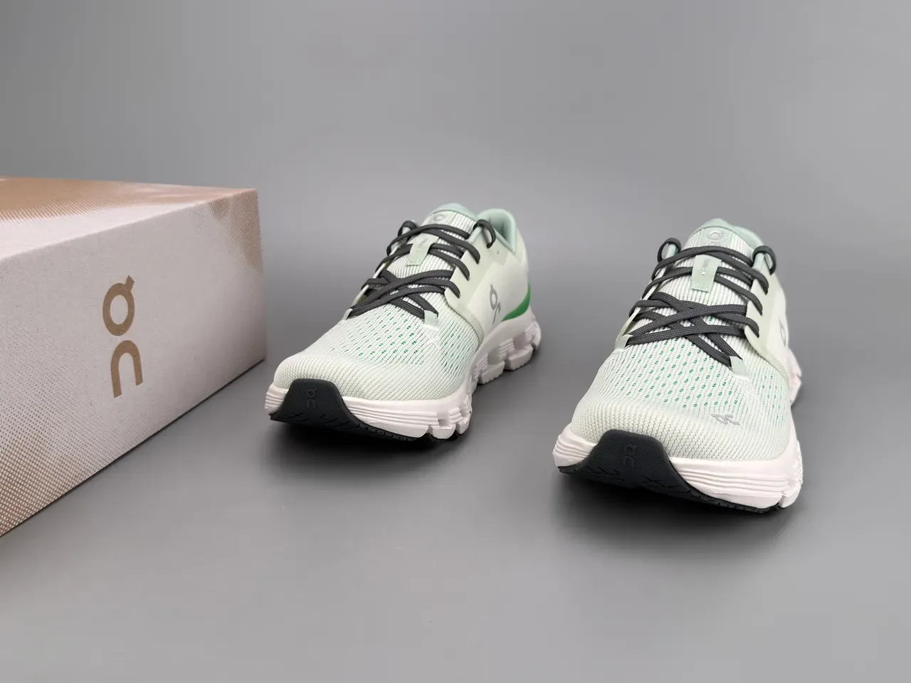 On Green White Engineered Knit Upper Segmented CloudTec Midsole Sneakers 3