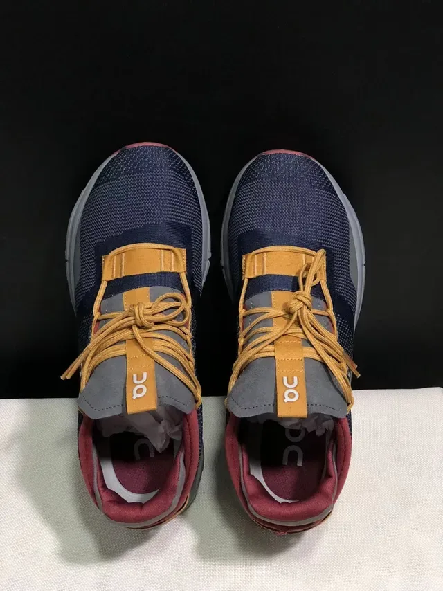 On Navy Burgundy Engineered Knit Upper Hexagonal CloudTec Pods Sneakers 2