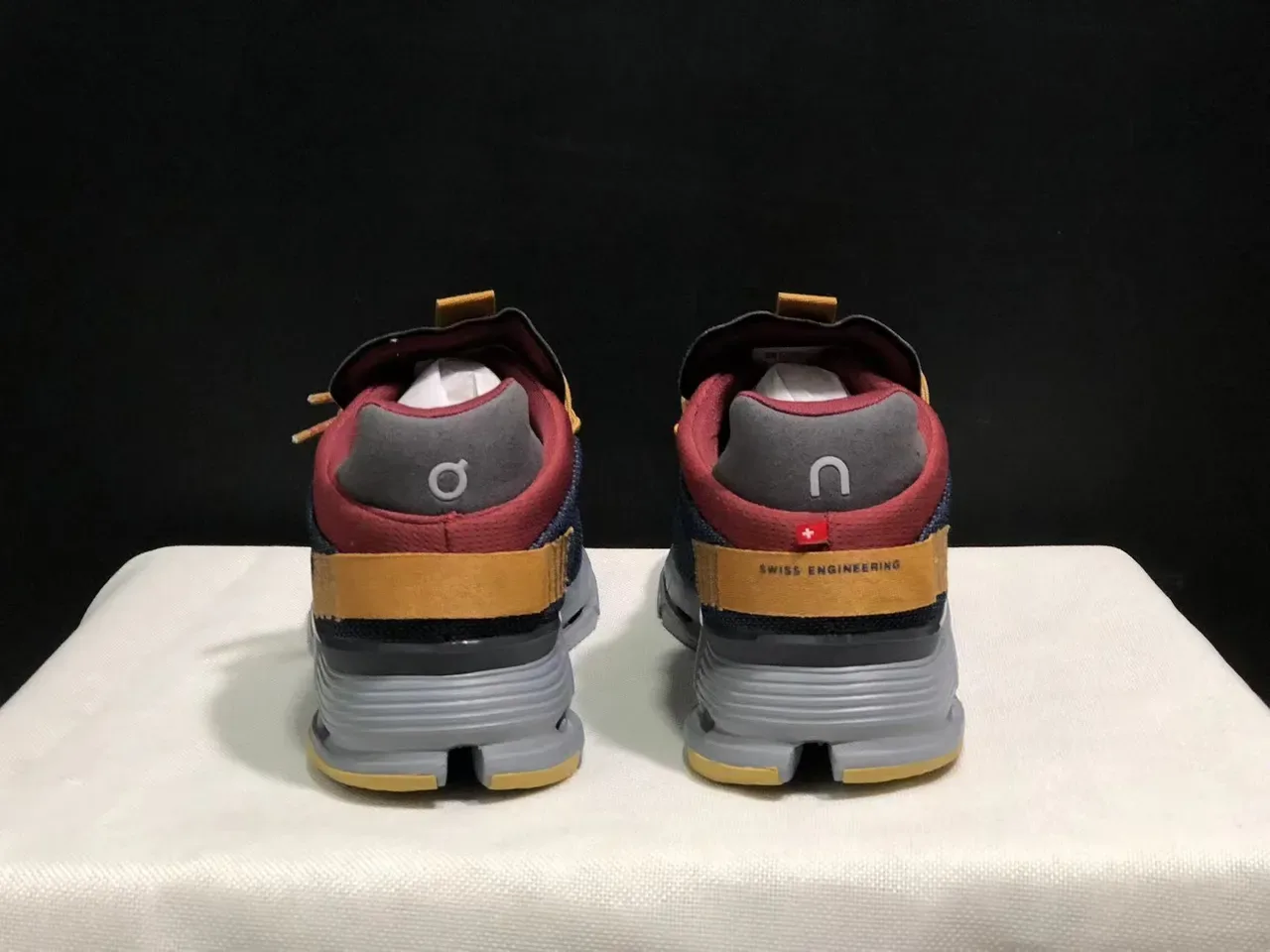 On Navy Burgundy Engineered Knit Upper Hexagonal CloudTec Pods Sneakers 6
