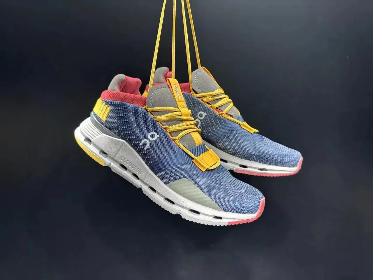 On Navy Burgundy Engineered Knit Upper Hexagonal CloudTec Pods Sneakers 8