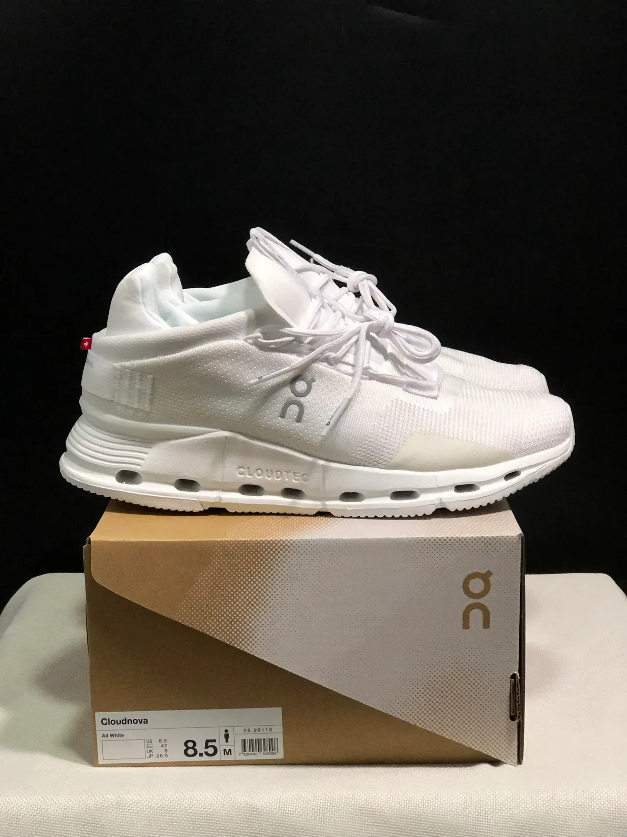 On White Knit Upper Integrated Lacing Cage Lifestyle Sneakers 2