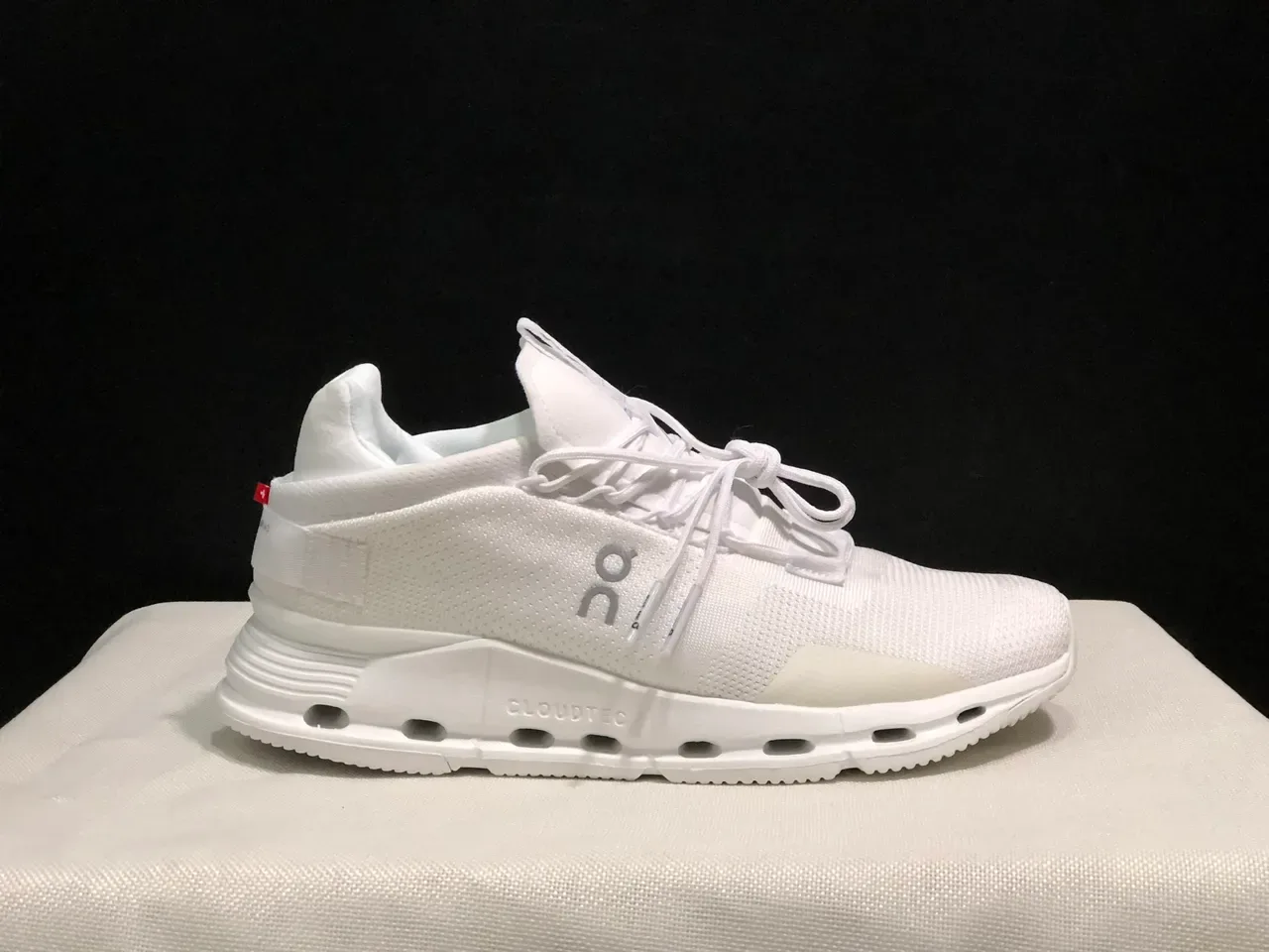 On White Knit Upper Integrated Lacing Cage Lifestyle Sneakers 4