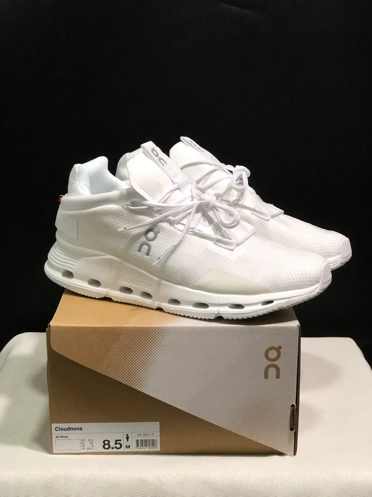 On White Knit Upper Integrated Lacing Cage Lifestyle Sneakers 6