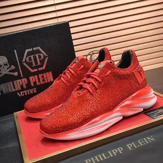 Philipp Plein Active 红色白色 水晶装饰 雕塑鞋底 厚底运动鞋