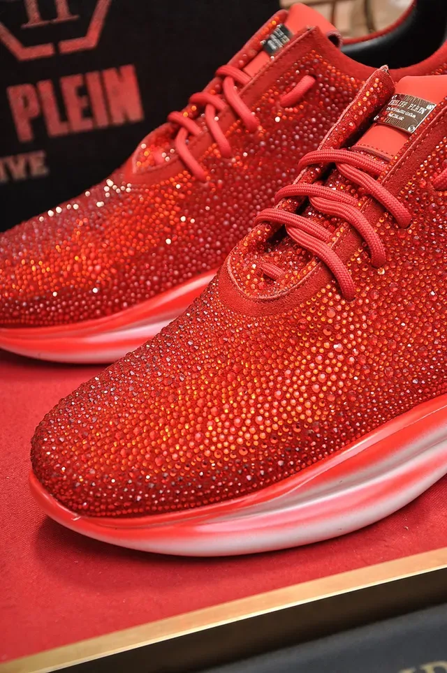Philipp Plein Active Sneakers Chunky Semelle Sculptée Ornée de Cristaux Rouge Blanc 3