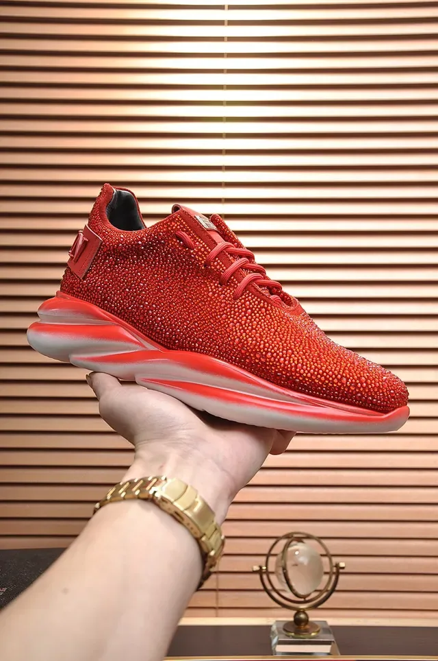 Philipp Plein Active Sneakers Chunky Semelle Sculptée Ornée de Cristaux Rouge Blanc 7
