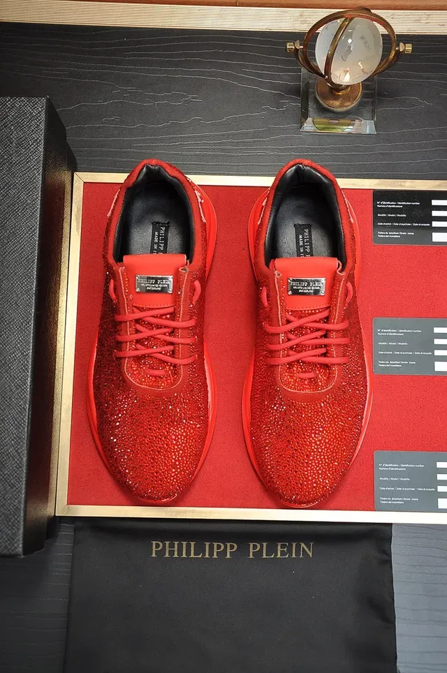 Philipp Plein Active Sneakers Chunky Semelle Sculptée Ornée de Cristaux Rouge Blanc 8
