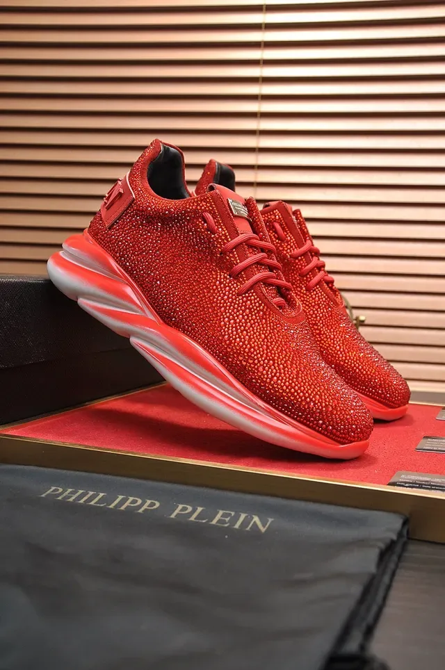 Philipp Plein Active Sneakers Chunky Semelle Sculptée Ornée de Cristaux Rouge Blanc 9