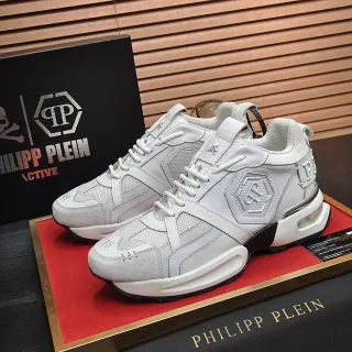 Philipp Plein Active 白色黑色鞋底 六边形标志面板 厚底运动鞋
