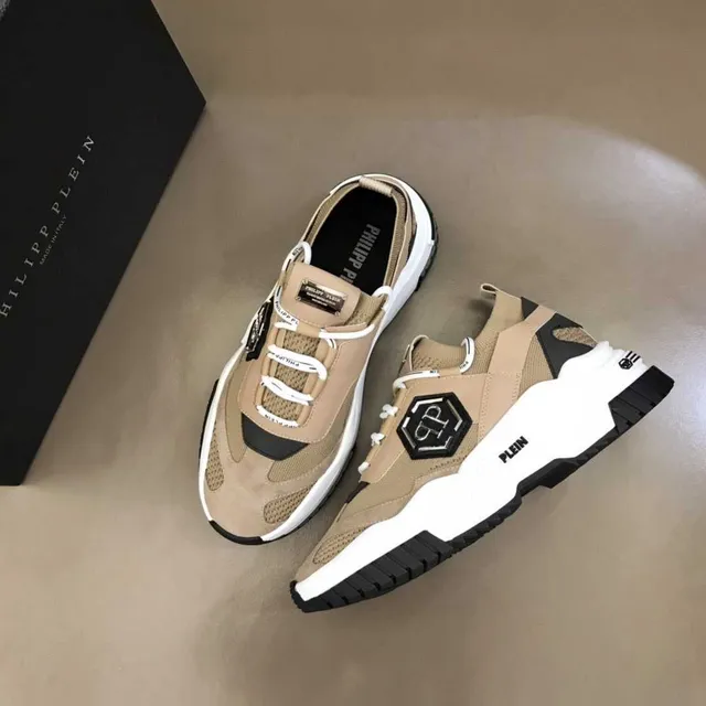 Philipp Plein Beige Negro Hexagonal PP Logo Zapatillas Chunky 4