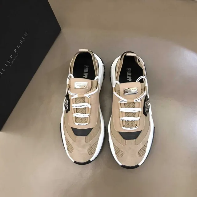 Philipp Plein Beige Negro Hexagonal PP Logo Zapatillas Chunky 5