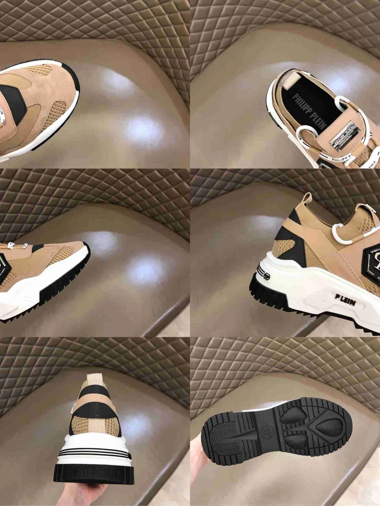 Philipp Plein Beige Negro Hexagonal PP Logo Zapatillas Chunky 6