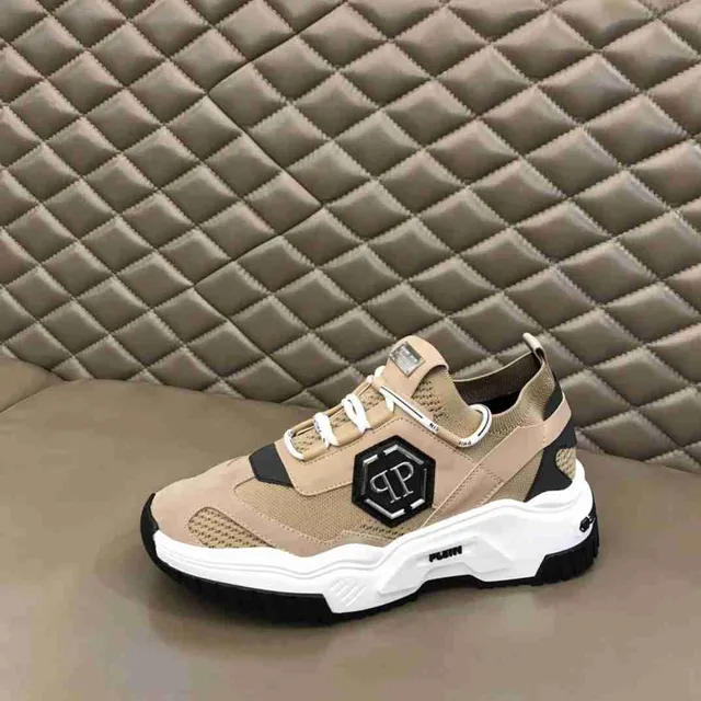 Philipp Plein Beige Negro Hexagonal PP Logo Zapatillas Chunky 10