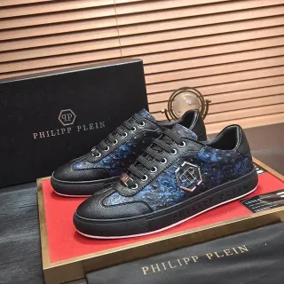 Philipp Plein Black and Blue Snakeskin-Textured Lifestyle Sneakers
