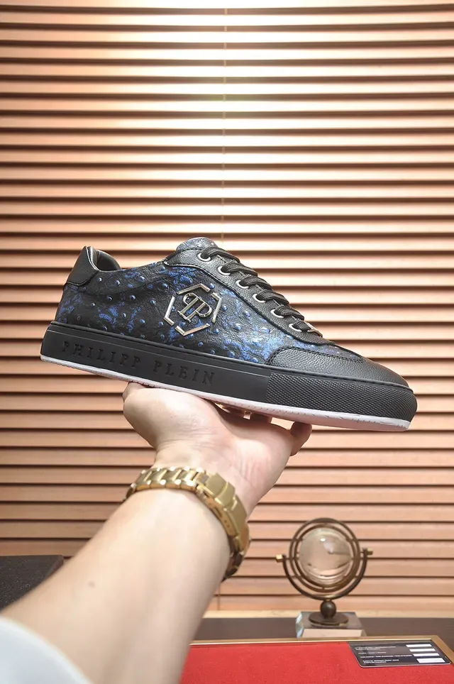Philipp Plein Black and Blue Snakeskin-Textured Lifestyle Sneakers 2