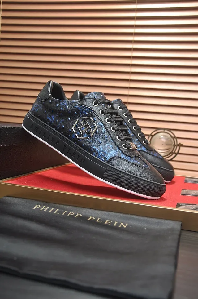 Philipp Plein Black and Blue Snakeskin-Textured Lifestyle Sneakers 4