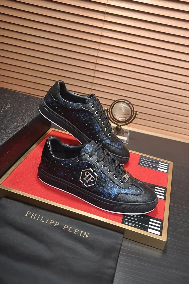 Philipp Plein Black and Blue Snakeskin-Textured Lifestyle Sneakers 6