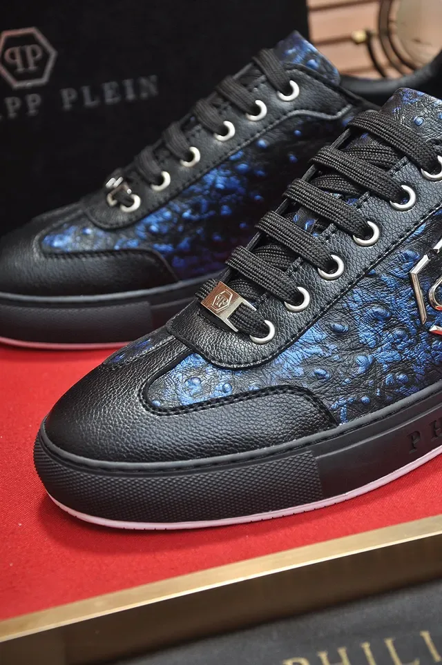 Philipp Plein Black and Blue Snakeskin-Textured Lifestyle Sneakers 8