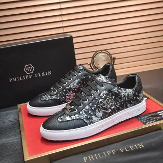 Philipp Plein 黑银大理石纹徽标板生活方式运动鞋