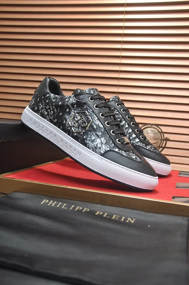 Philipp Plein Baskets Lifestyle Noir et Argent Plaque Logo Marbré 4