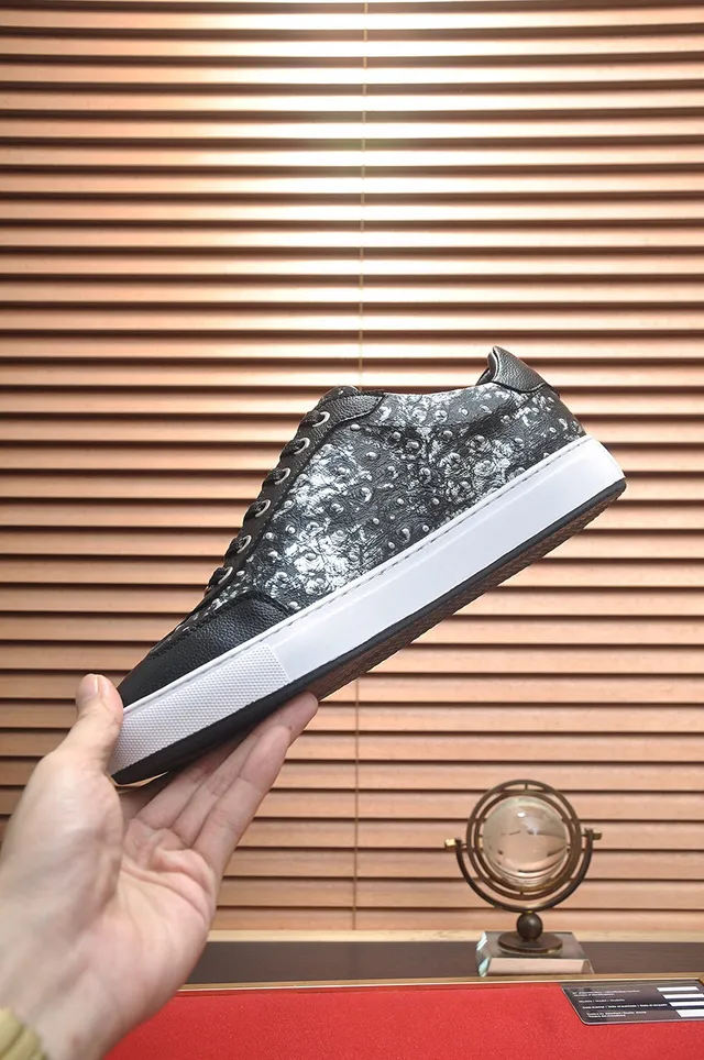 Philipp Plein Baskets Lifestyle Noir et Argent Plaque Logo Marbré 5