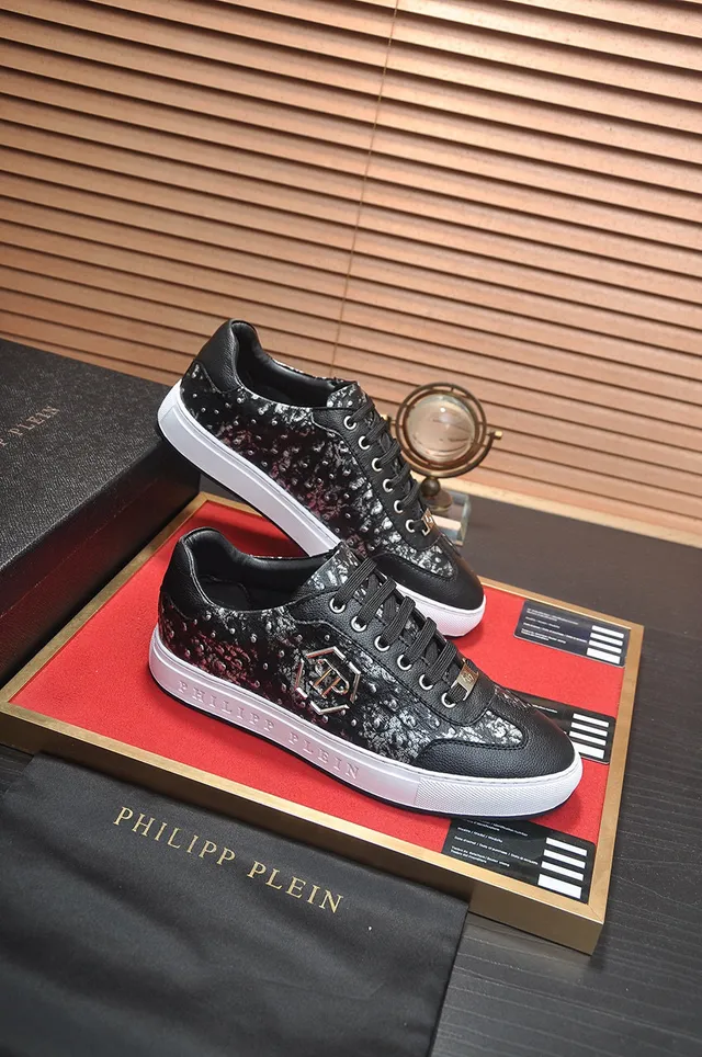 Philipp Plein Baskets Lifestyle Noir et Argent Plaque Logo Marbré 6