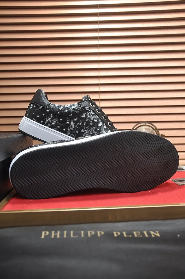 Philipp Plein Baskets Lifestyle Noir et Argent Plaque Logo Marbré 7