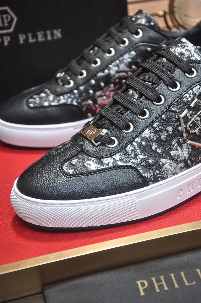 Philipp Plein Baskets Lifestyle Noir et Argent Plaque Logo Marbré 8
