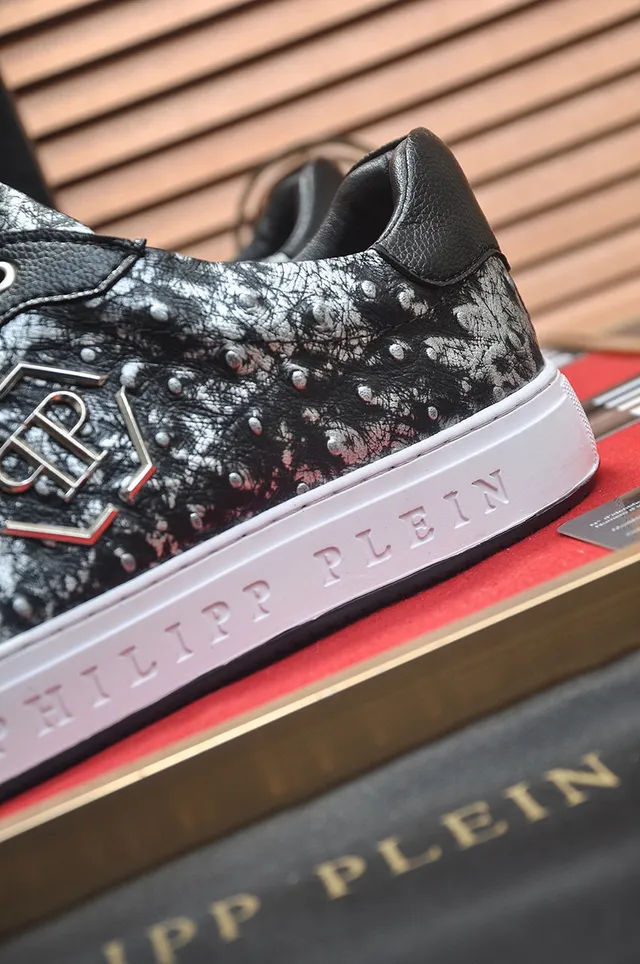 Philipp Plein Baskets Lifestyle Noir et Argent Plaque Logo Marbré 9