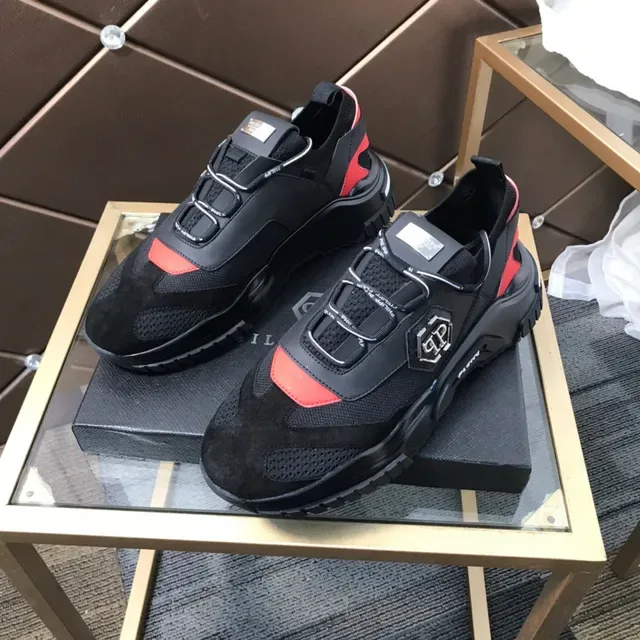 Philipp Plein Black Orange Baskets Chunky Sans Lacets Fermeture par Sangle Hexagonale Logo PP 8
