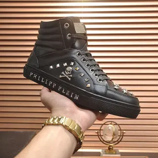Philipp Plein Black Silver 高帮钉饰厚底运动鞋